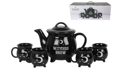 Black Witches Teaset Includes 4 Mugs & 1 Teapot