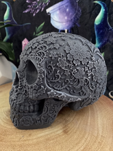 Load image into Gallery viewer, Aronia Berry &amp; Hempseed Giant Sugar Skull Candle