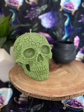 Load image into Gallery viewer, Aronia Berry &amp; Hempseed Giant Sugar Skull Candle