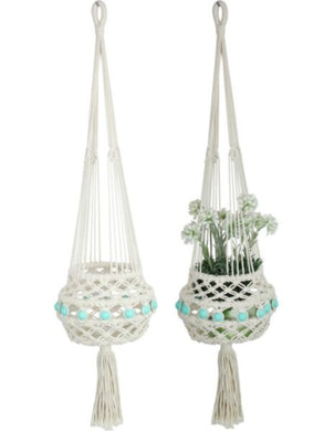 Macrame Plant Hanger with Turquoise Beads 100cm