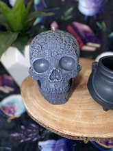 Load image into Gallery viewer, Aronia Berry &amp; Hempseed Giant Sugar Skull Candle