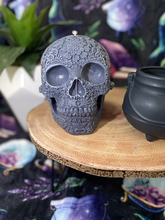 Load image into Gallery viewer, Aronia Berry &amp; Hempseed Giant Sugar Skull Candle