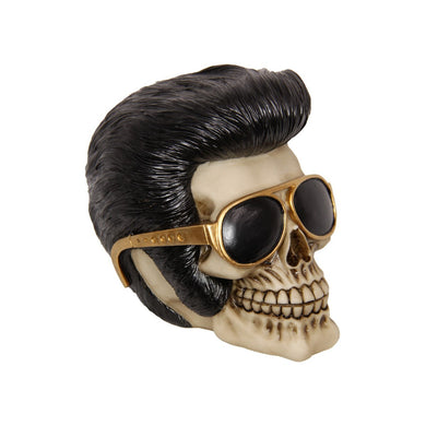 Elvis Skull with Gold Glasses