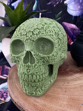 Load image into Gallery viewer, Aronia Berry &amp; Hempseed Giant Sugar Skull Candle