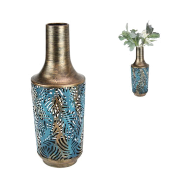 Metal Vase Blue Gold 36cm