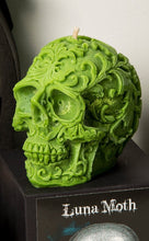 Load image into Gallery viewer, Champagne &amp; Strawberries Filigree Skull Candle