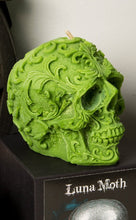 Load image into Gallery viewer, Rainbow Sherbet Filigree Skull Candle