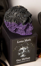 Load image into Gallery viewer, Black Cherry Filigree Skull Candle