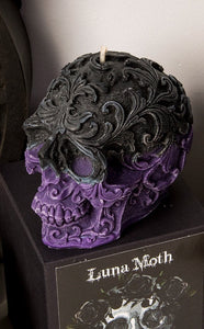 French Lavender Filigree Skull Candle