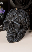 Load image into Gallery viewer, Black Cherry Filigree Skull Candle