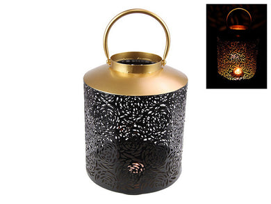 Black & Gold Rose Pattern Lantern 37cm