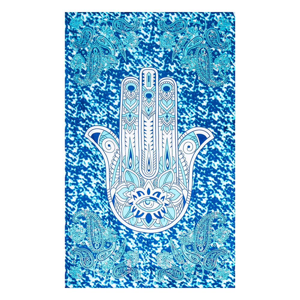 Cotton Tapestry Hasma Hand Blue & White 140cm x 210cm