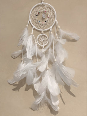 Dreamcatcher White Feathers with Colourful Beads 12cm