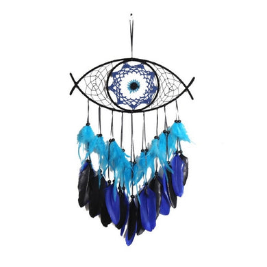 Dreamcatcher Evil Eye Black Blue Double Feather 36cm