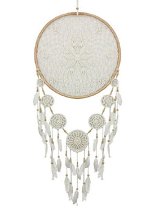 Large Macrame Dreamcatcher Rattan/White 60cm