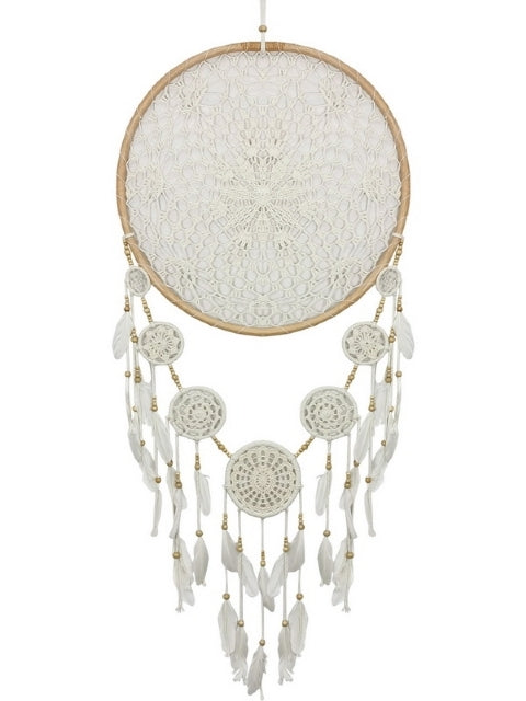 Large Macrame Dreamcatcher Rattan/White 60cm