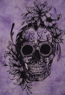 Cotton Tapestry Flower Skull Purple 100 x 75cm