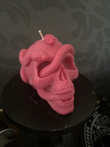 Rose Quartz Medusa Snake Skull Candle