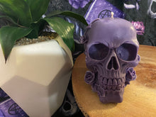 Load image into Gallery viewer, French Lavender Rose Skull Candle