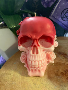 Juicy Watermelon Rose Skull Candle