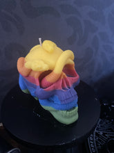Load image into Gallery viewer, Rainbow Sherbet Medusa Snake Skull Candle