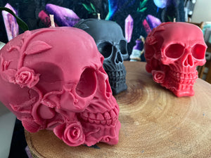 Juicy Watermelon Rose Skull Candle