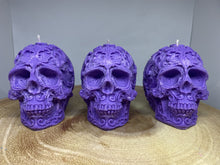 Load image into Gallery viewer, Black Cherry Filigree Skull Candle