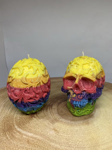 Rainbow Sherbet Filigree Skull Candle