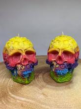 Load image into Gallery viewer, Rainbow Sherbet Filigree Skull Candle