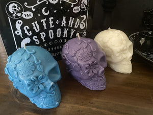 French Lavender Day of Dead Skull Candle