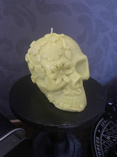 Load image into Gallery viewer, Black Cherry Day of Dead Skull Candle