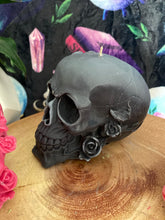 Load image into Gallery viewer, Black Cherry Rose Skull Candle