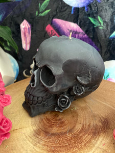 Black Cherry Rose Skull Candle