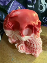 Load image into Gallery viewer, Black Cherry Rose Skull Candle