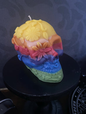 Rainbow Sherbet Day of Dead Skull Candle