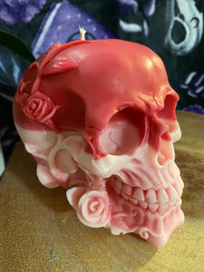 Champagne & Strawberries Rose Skull Candle