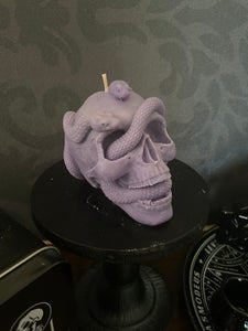 French Lavender Medusa Snake Skull Candle