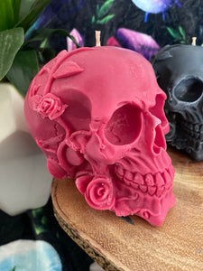 Rainbow Sherbet Rose Skull Candle