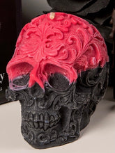 Load image into Gallery viewer, Black Cherry Filigree Skull Candle