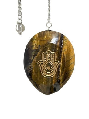 Oval Shape Pendulum Tiger Eye with Hamsa Engraving