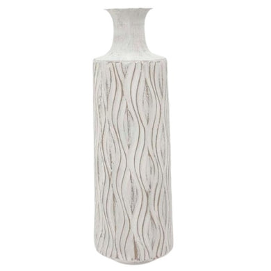 Metal Vase Wave Rustic White Large