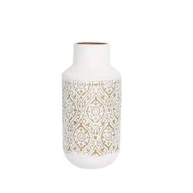 Metal Vase White With Gold Small