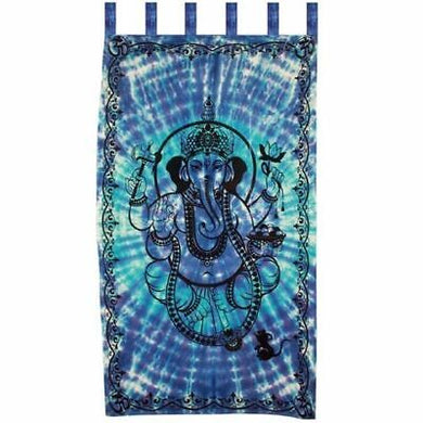Cotton Tapestry Curtain Ganesh Blue Tie Dye 111 x 223cm