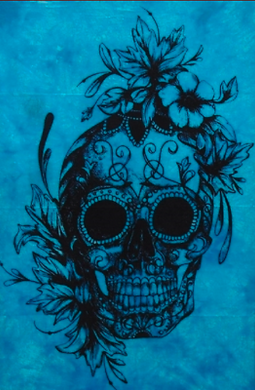 Cotton Tapestry Flower Skull Blue 100 x 75cm