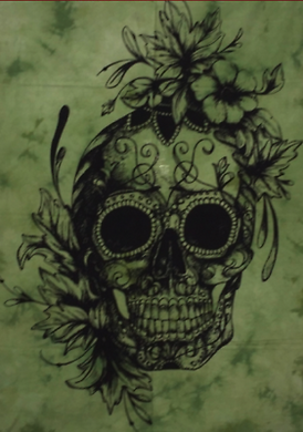 Cotton Tapestry Flower Skull Green 100 x 75cm