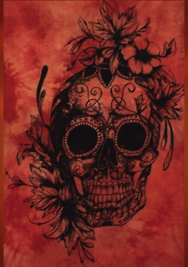 Cotton Tapestry Flower Skull Orange 100 x 75cm