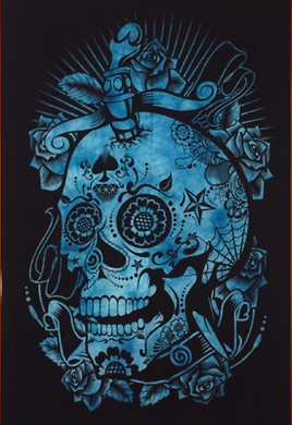 Cotton Tapestry Skull Blue 100 x 75cm