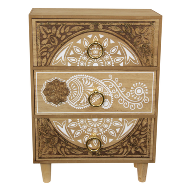 3 Drawer MDF Cabinet with Gold Mandala Design 35cm