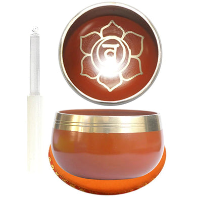 Chakra Singing Bowl with Cushion and Stick  7.5cm Orange