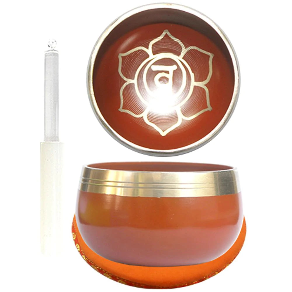 Chakra Singing Bowl with Cushion and Stick  7.5cm Orange